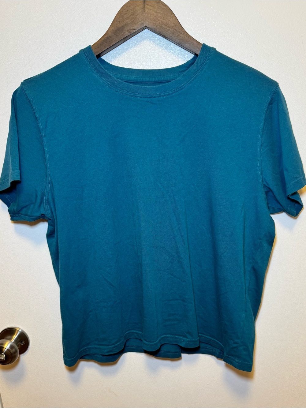 L.L. Bean Teal Short-Sleeve Crewneck T-Shirt Boxy Style 100% Cotton Size Small